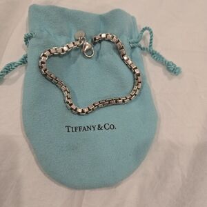 Tiffany & Co. Silver ChainVenetian Link Bracelet With Blue Pouch